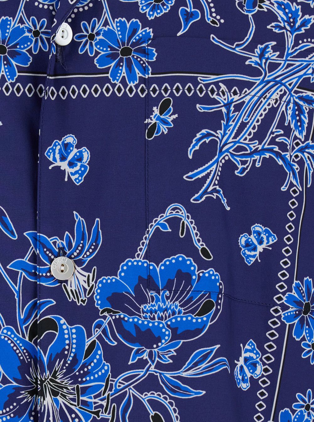 Gucci Blue Bowling Shirt with Cuban Collar and All-Over Floral Print in Cotton Man Size US L / EU 52-54 / 3 - 3 Thumbnail