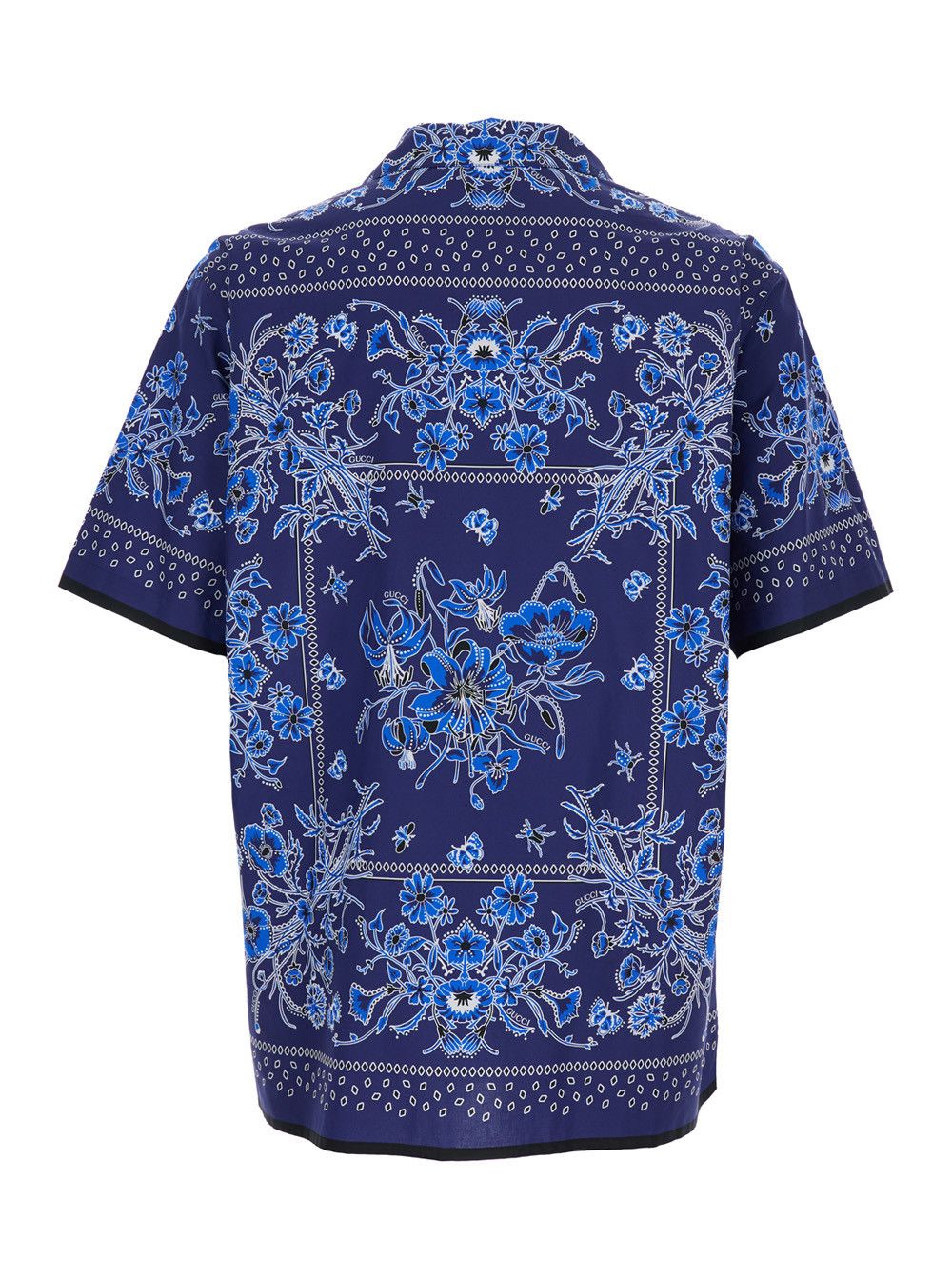 Gucci Blue Bowling Shirt with Cuban Collar and All-Over Floral Print in Cotton Man Size US L / EU 52-54 / 3 - 2 Thumbnail