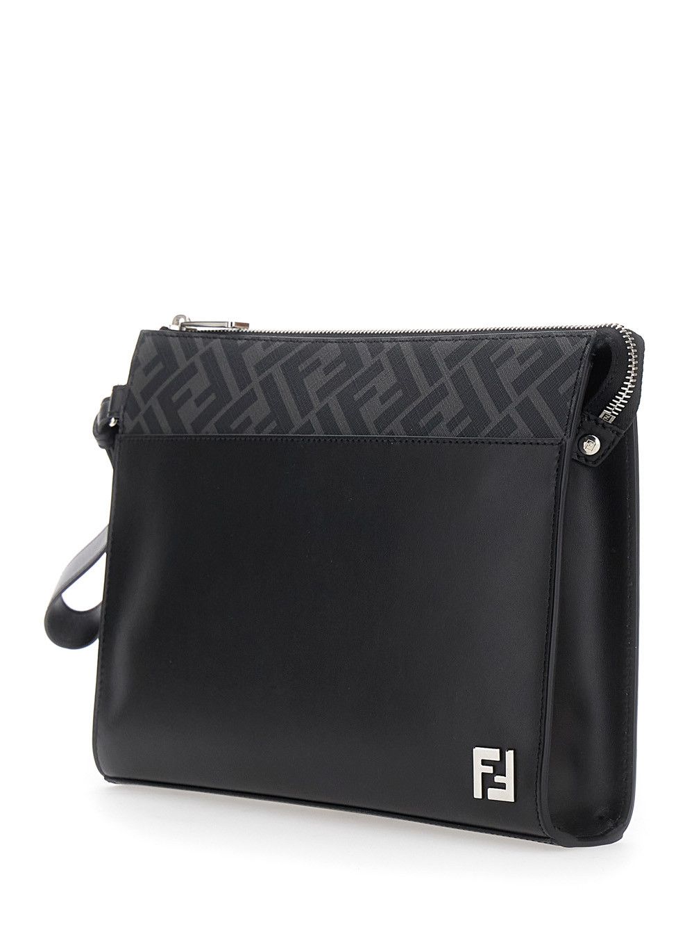 Fendi Black Cltuch with FF Motif and FF Logo Plaque in Leather Man Size ONE SIZE - 2 Thumbnail