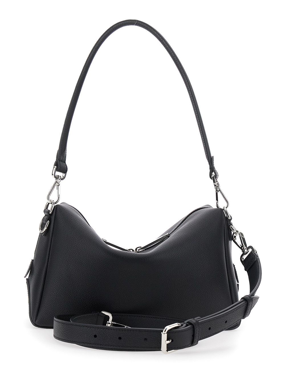 'Lui Medium' Black Shoulder Bag with Removable Strap in Leather Man
