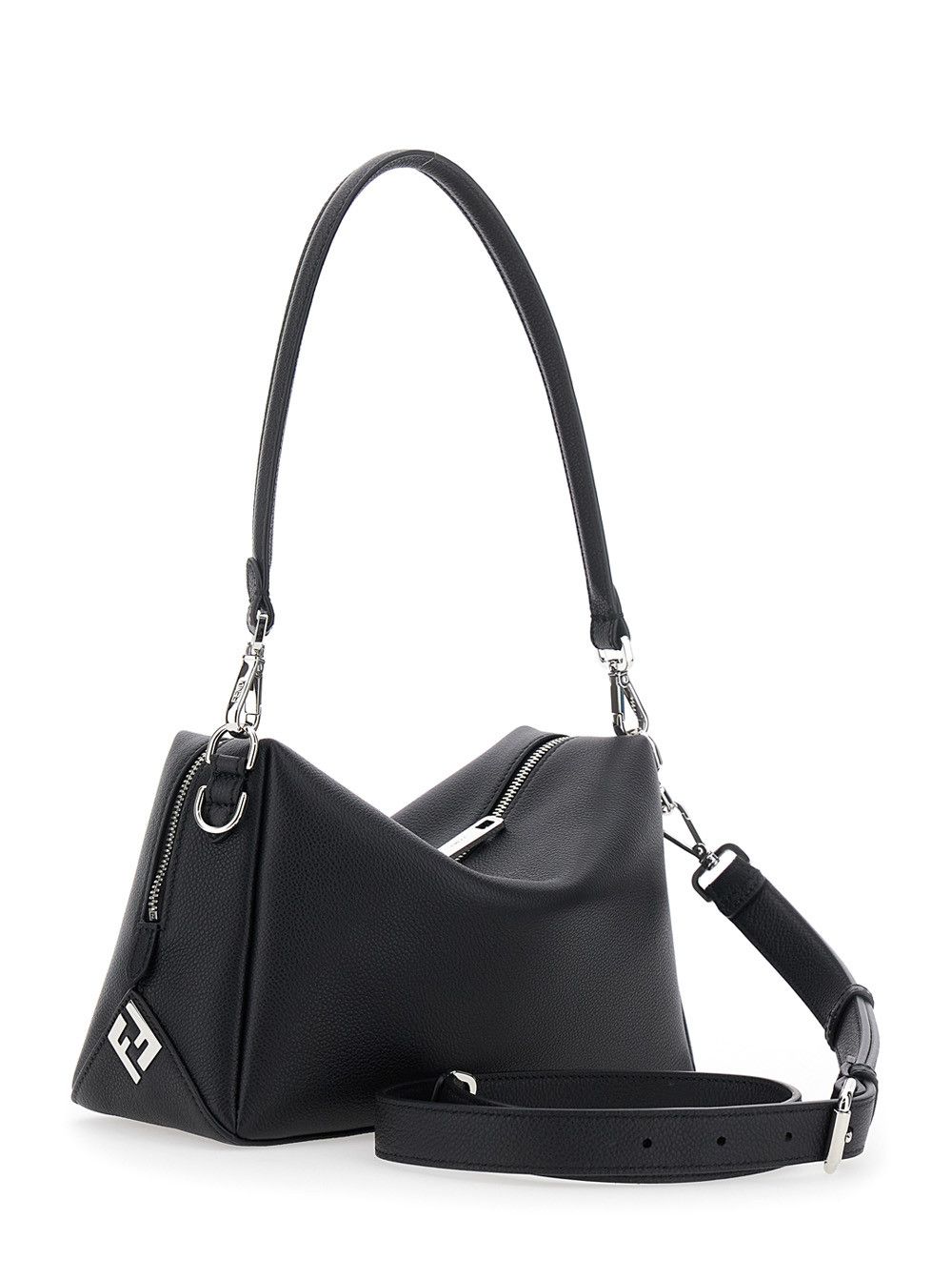 'Lui Medium' Black Shoulder Bag with Removable Strap in Leather Man
