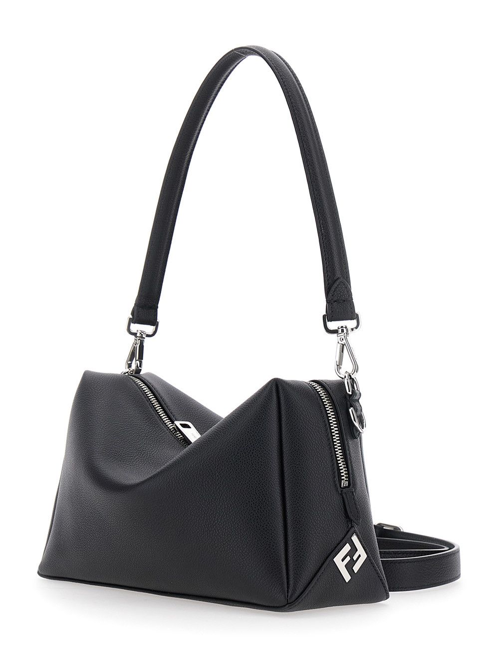 'Lui Medium' Black Shoulder Bag with Removable Strap in Leather Man