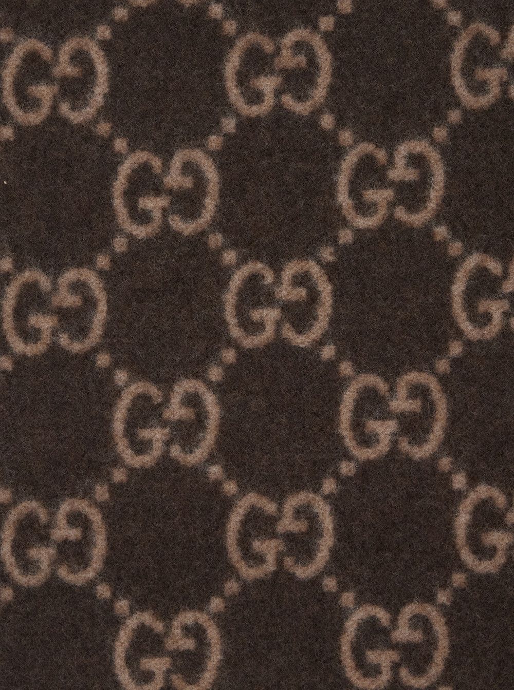 Gucci Men's Brown Cashmere 'GG' Scarf with All-Over Motif and Fringed Hem Size ONE SIZE - 3 Thumbnail