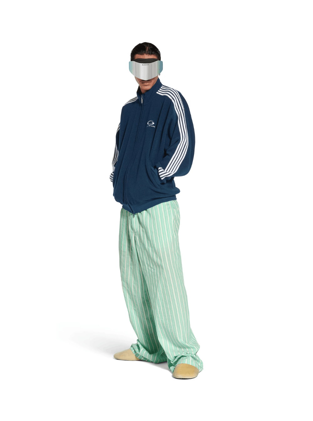 Balenciaga Blue Sweatshirt with Logo Detail on Front and Rear and Striped Detail on the Sleeve in Tech Fabric Man Size US XS / EU 42 / 0 - 4 Thumbnail