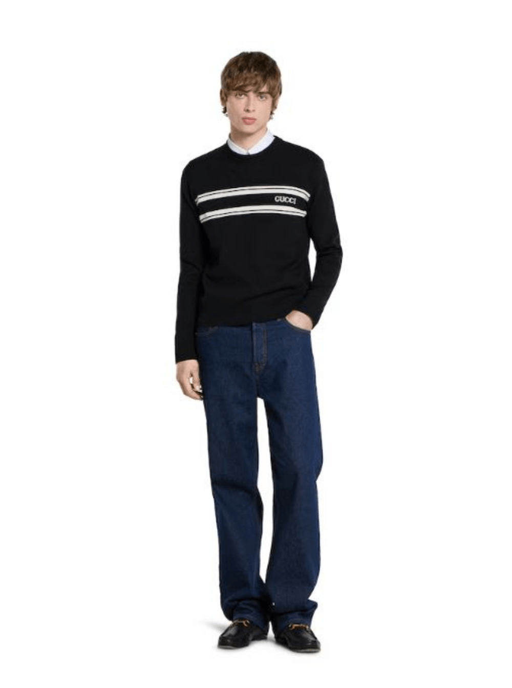Gucci Black Sweater with Logo Lettering on the Front in Wool Man Size US XL / EU 56 / 4 - 4 Thumbnail