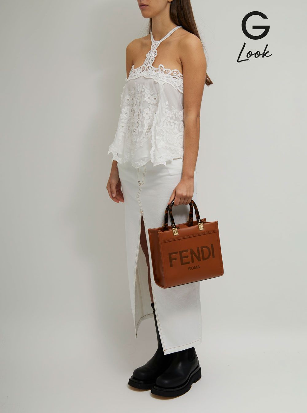 Fendi Tote bag 'Sunshine Piccola' with Embossed Logo and Brown Leather Tortoiseshell Effect Handle Size ONE SIZE - 7 Thumbnail