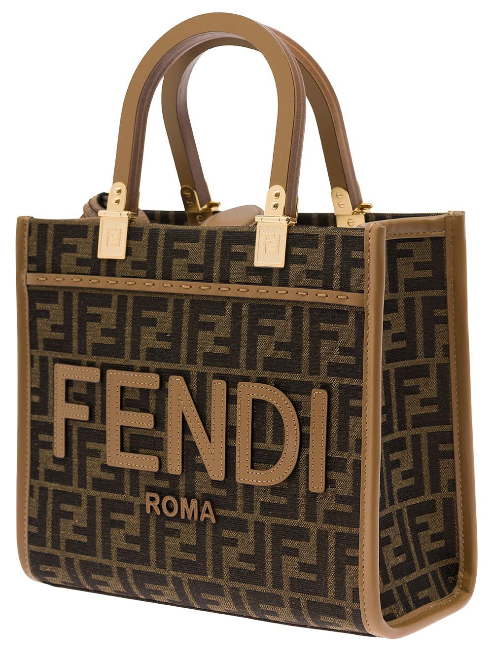 Fendi Sunshine Brown Small Tote Bag with FF Jacquard in Fabric and Leather for Women Size ONE SIZE - 2 Thumbnail