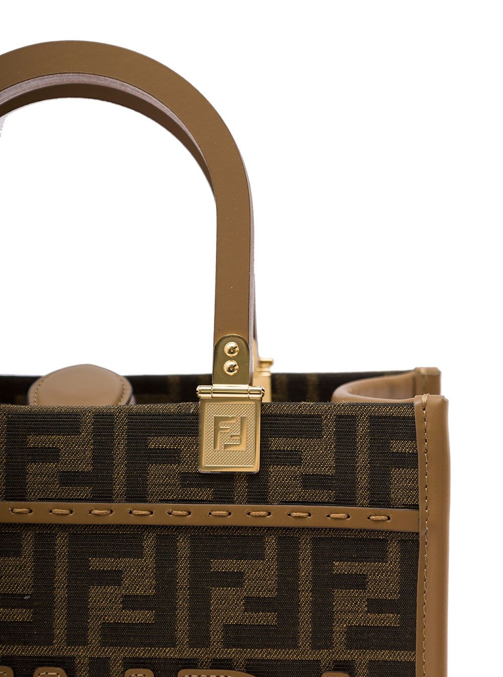 Fendi Sunshine Brown Small Tote Bag with FF Jacquard in Fabric and Leather for Women Size ONE SIZE - 5 Thumbnail