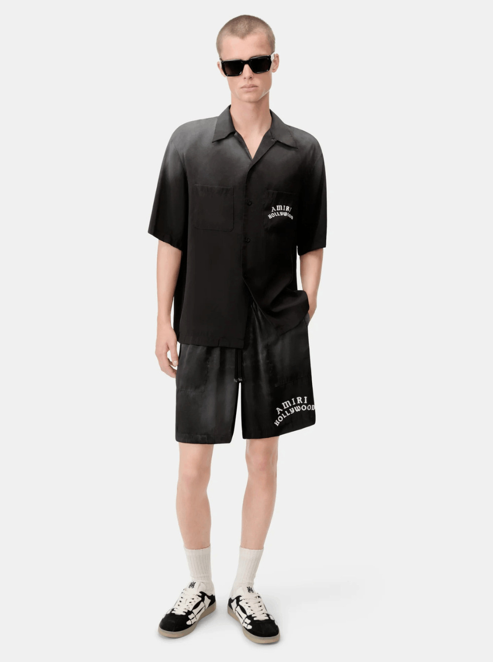 Amiri Black Shirt with Cuban Collar and Logo Lettering on Front in Modal Man Size US L / EU 52-54 / 3 - 4 Thumbnail