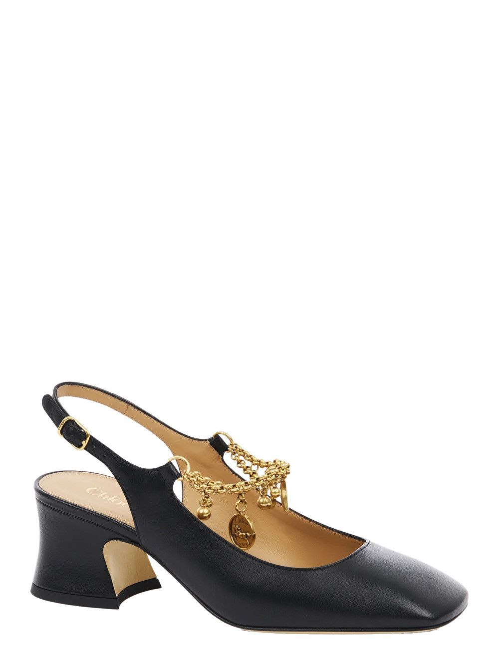 Chloe Black Pumps with Decorative Logo Charm and Wide Heel in Leather Woman Size US 7 / IT 37 - 2 Thumbnail