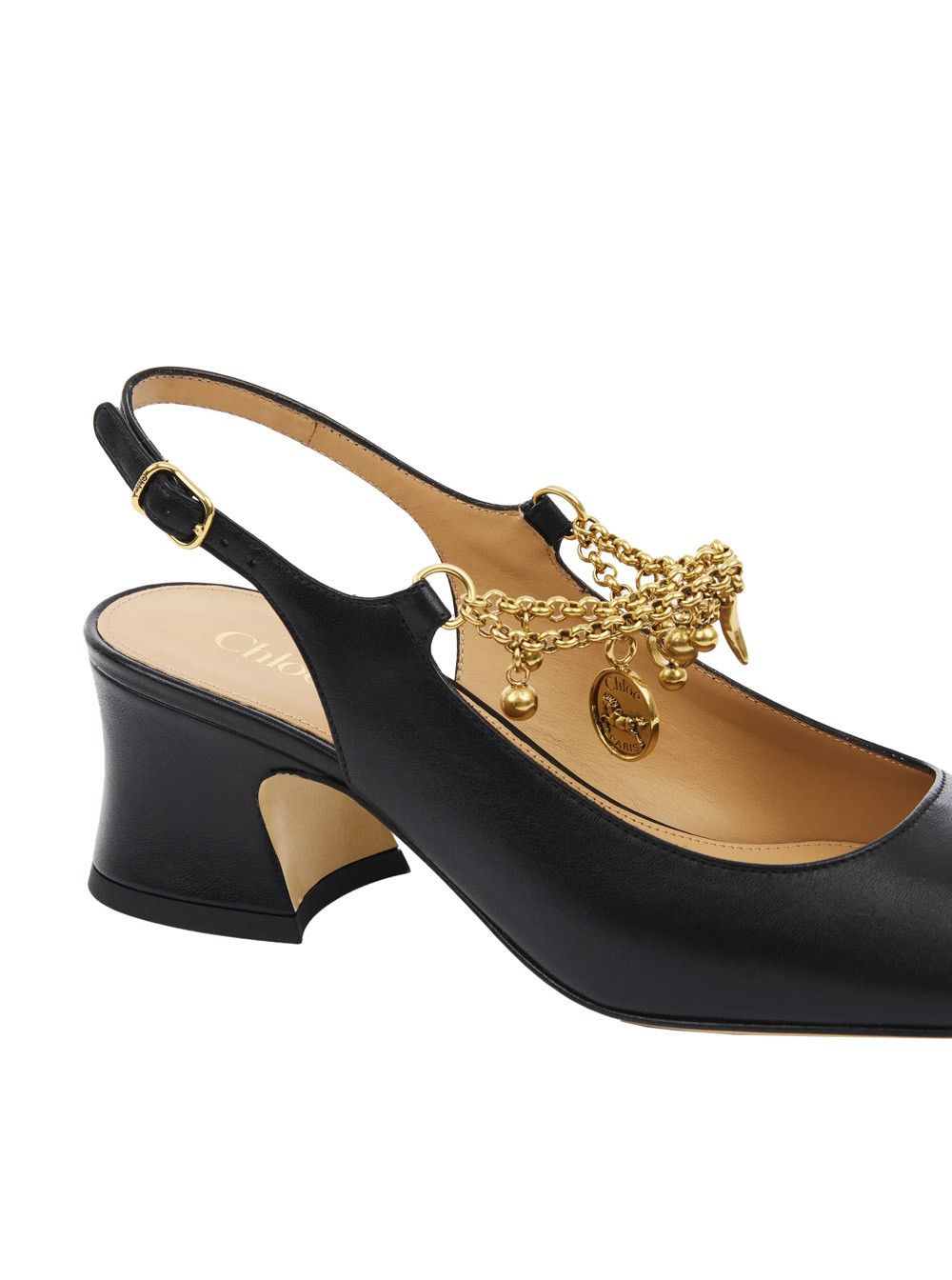 Chloe Black Pumps with Decorative Logo Charm and Wide Heel in Leather Woman Size US 7 / IT 37 - 4 Thumbnail