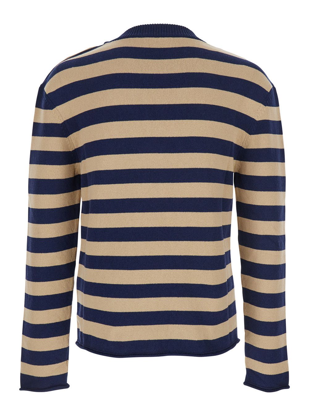 Balmain Blue Crewneck Sweater with Logo Lettering on the Front and All-Over Striped Motif in Wool Woman Size US M / EU 48-50 / 2 - 2 Thumbnail