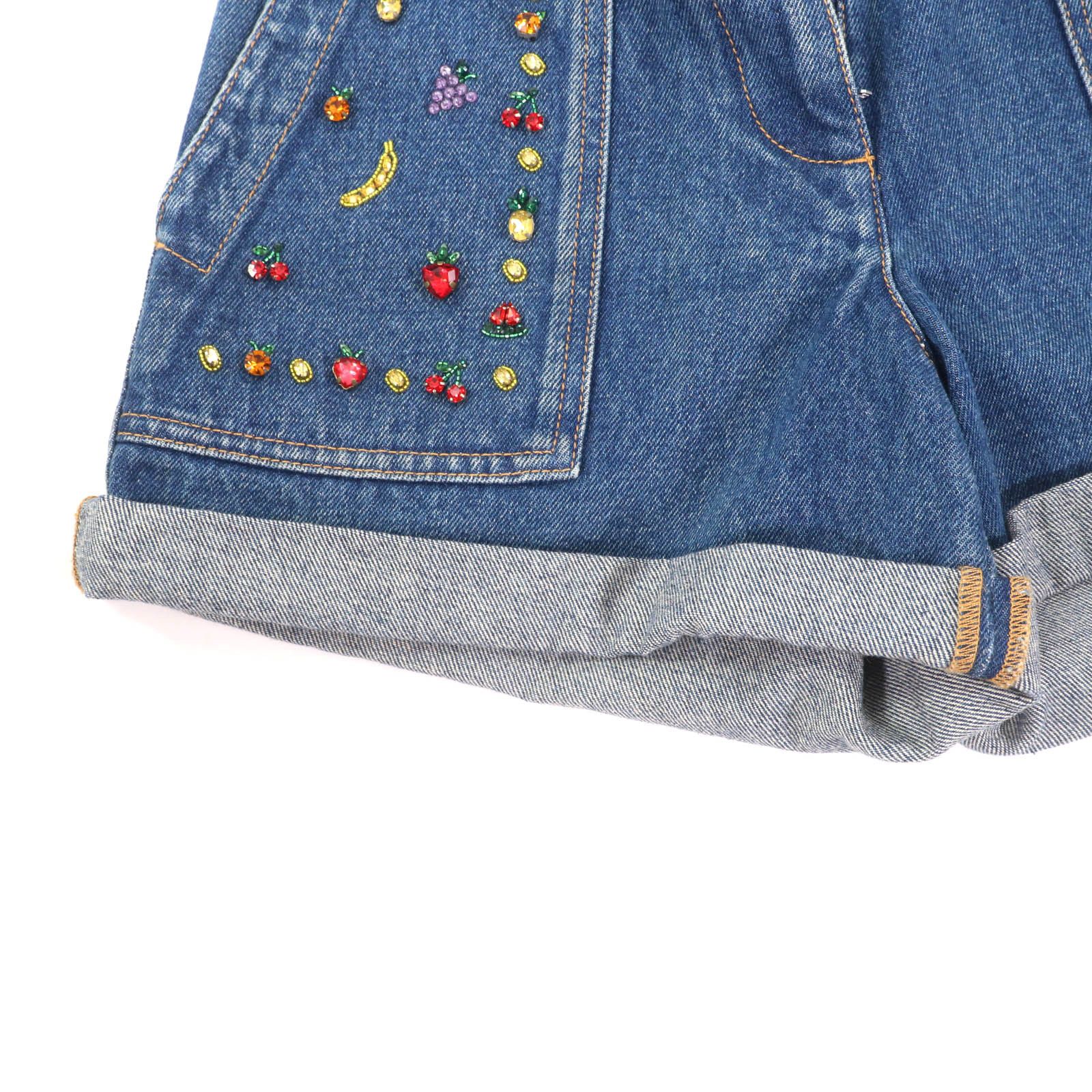 Valentino Valentino Valentino Fruit Bejeweled Denim Cotton Shorts Denim Shorts XB3DD13R6UK Size ONE SIZE - 5 Thumbnail