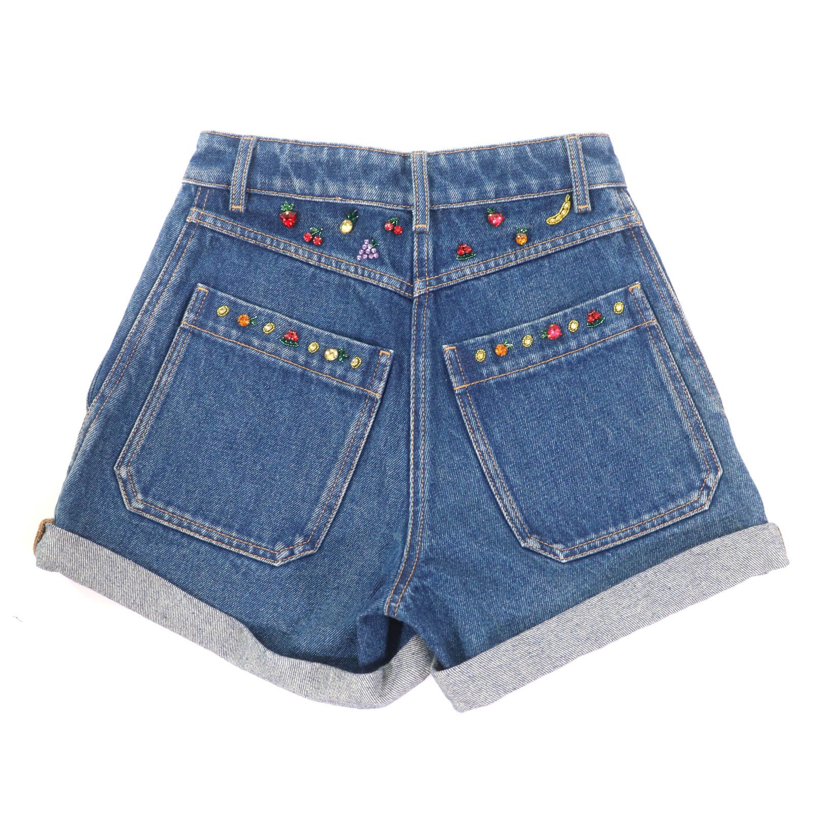 Valentino Valentino Valentino Fruit Bejeweled Denim Cotton Shorts Denim Shorts XB3DD13R6UK Size ONE SIZE - 2 Thumbnail