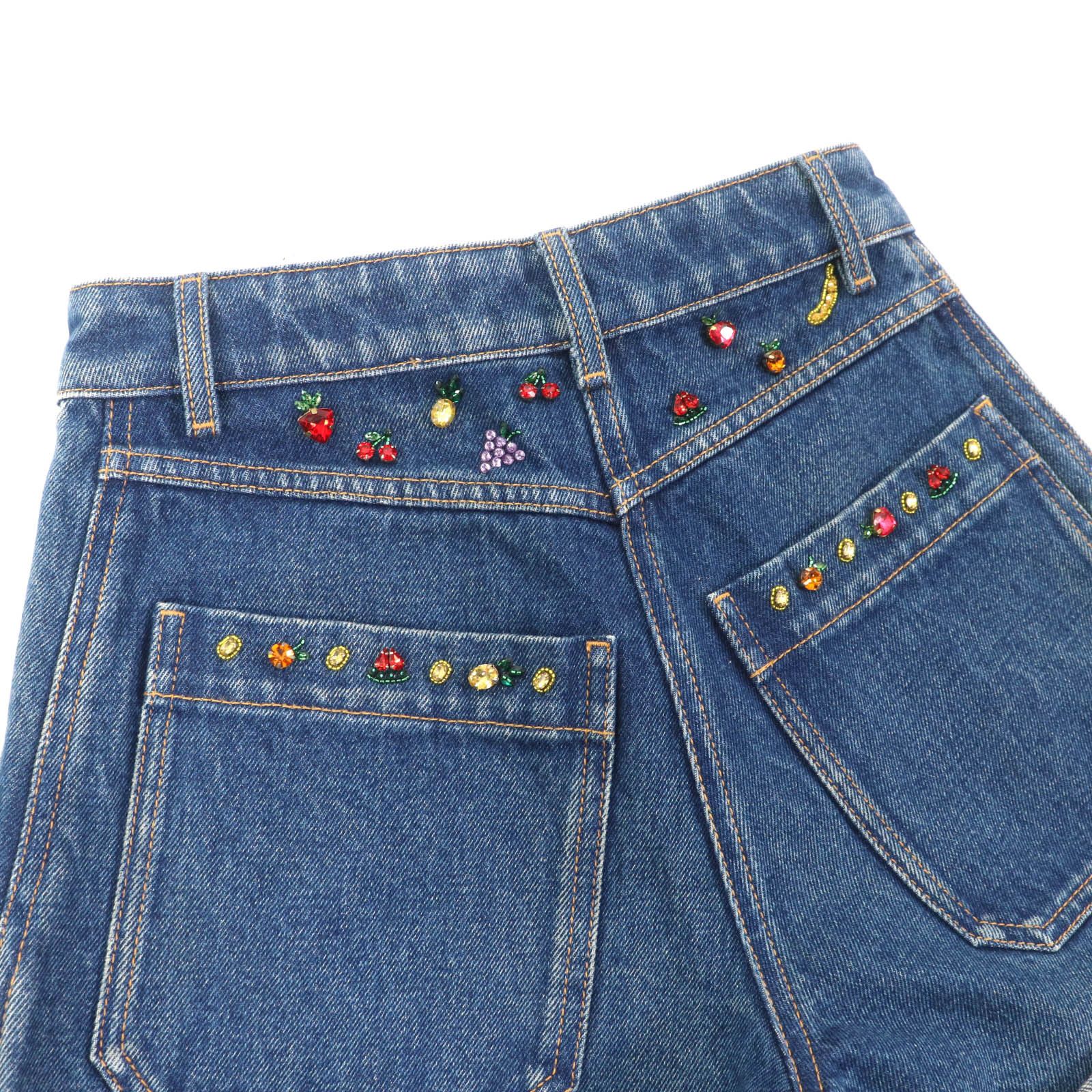 Valentino Valentino Valentino Fruit Bejeweled Denim Cotton Shorts Denim Shorts XB3DD13R6UK Size ONE SIZE - 4 Thumbnail