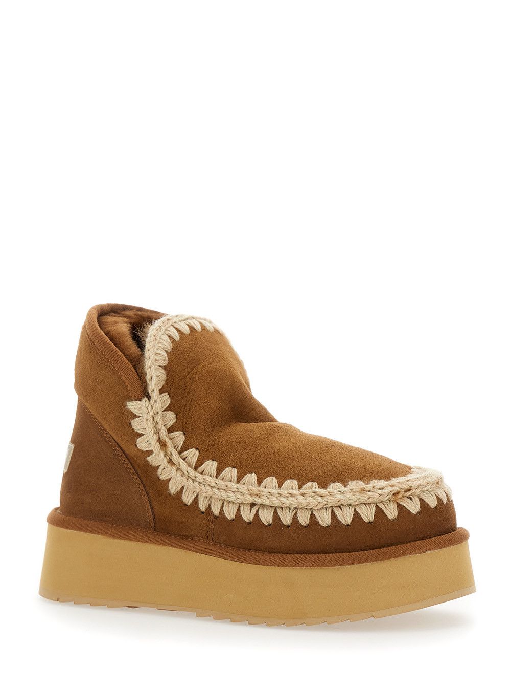 Mou 'Mini Eskimo' Beige Ankle Boots with Logo Patch on the Rear in Leather and Suede Woman Size US 8 / IT 38 - 2 Thumbnail