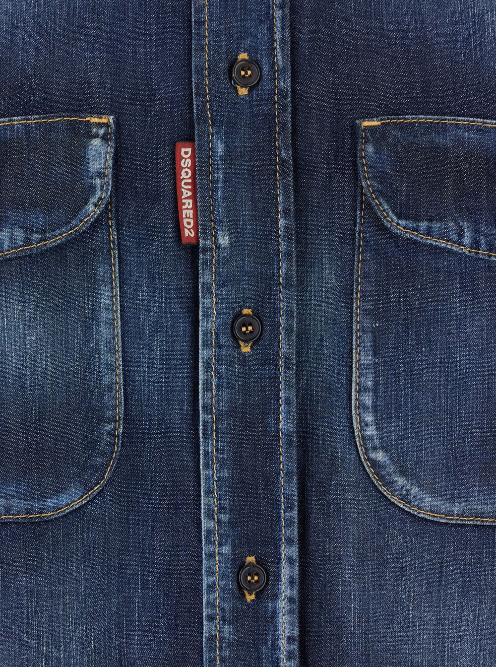 Dsquared2 Blue Shirt with Pointed Collar and Elbow Patches in Denim Man Size US L / EU 52-54 / 3 - 3 Thumbnail