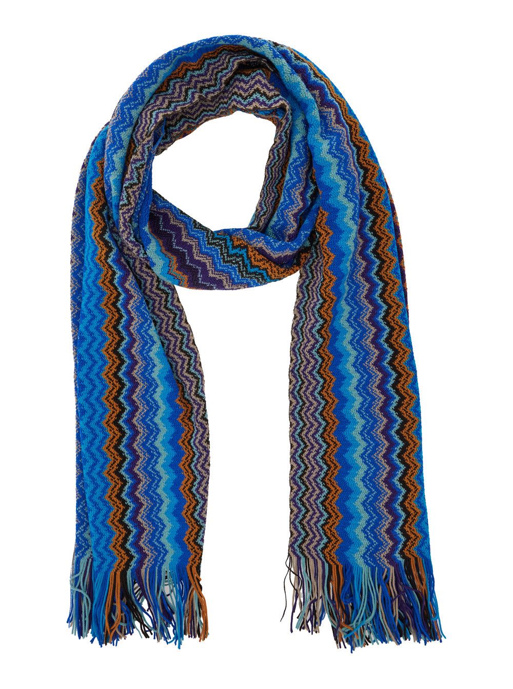 Multicolor Rectangular Scarf with Chevron Motif in Viscose Blend Man, image size:1000x1344