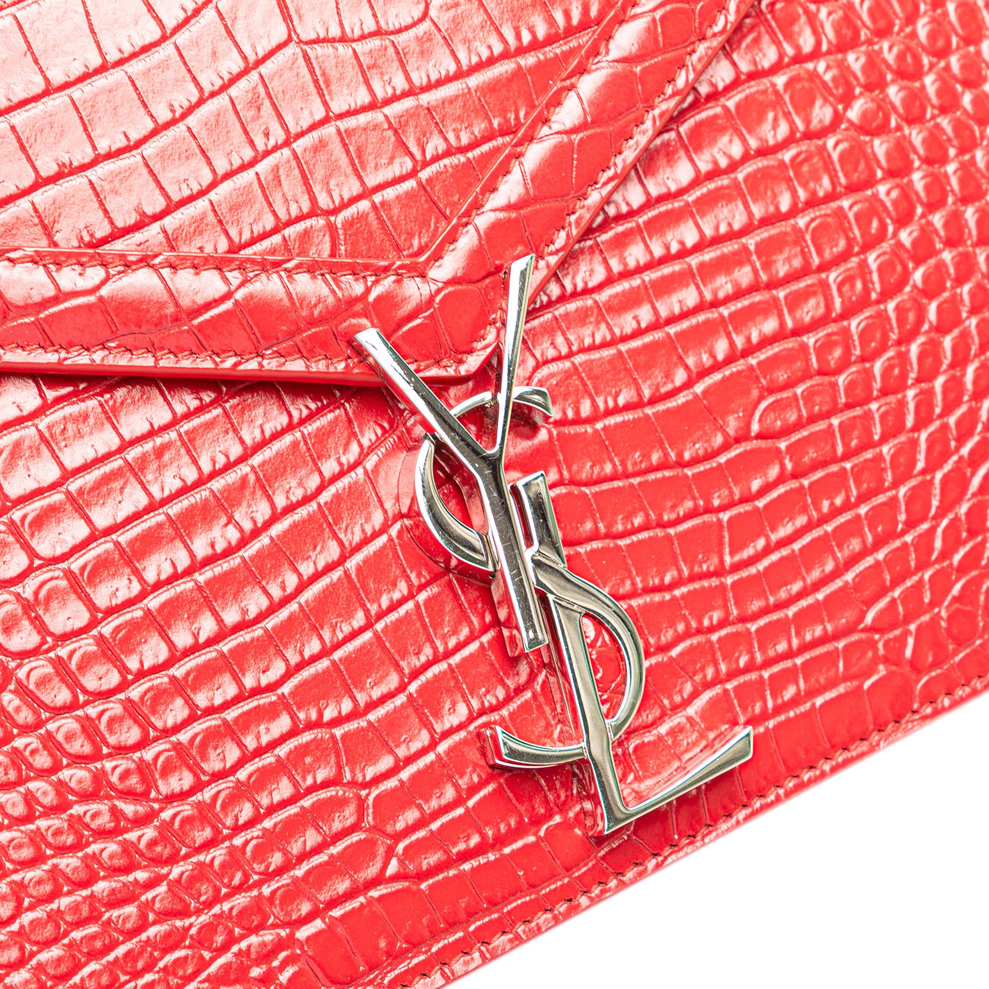 Yves Saint Laurent Yves Saint Laurent Croc Embossed Leather Monogram Cassandra Clasp Bag Size ONE SIZE - 10 Thumbnail
