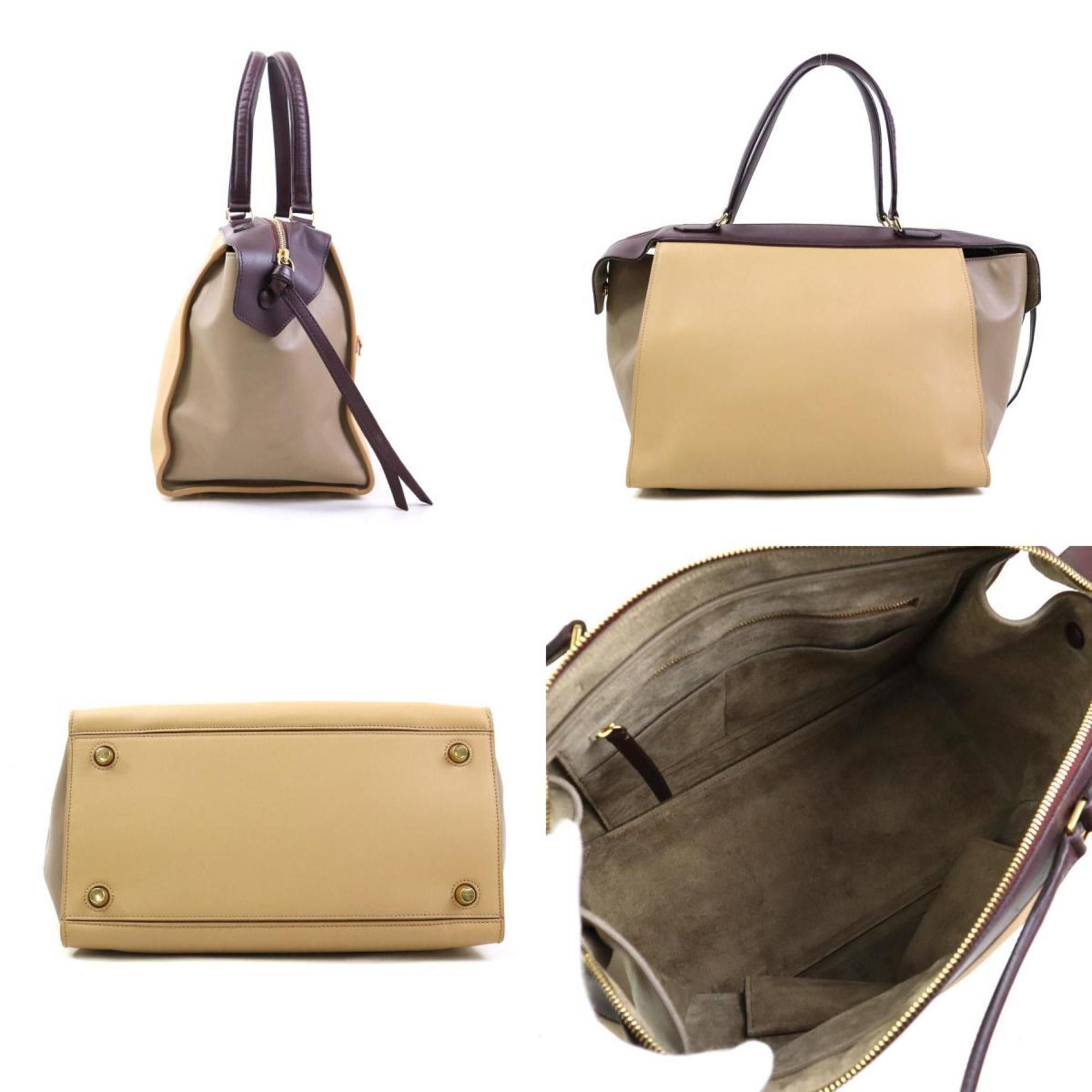 Celine Celine Small Ring Handbag in Beige and Wine Red Leather (H31334G) Size ONE SIZE - 2 Thumbnail