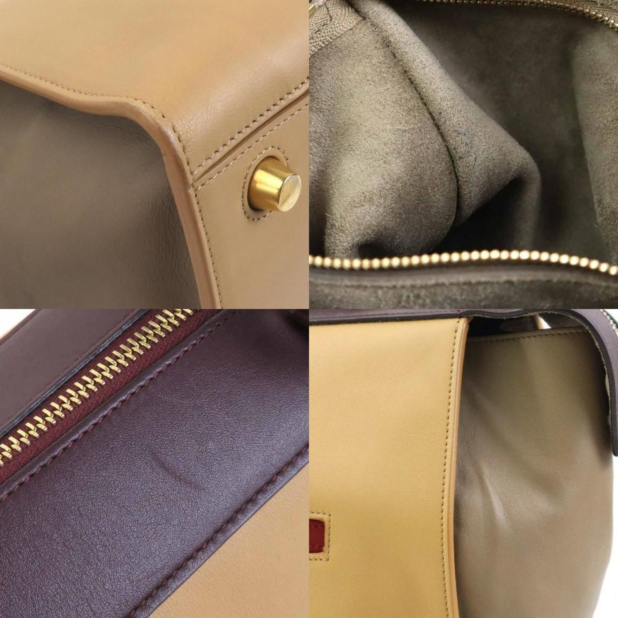 Celine Celine Small Ring Handbag in Beige and Wine Red Leather (H31334G) Size ONE SIZE - 3 Thumbnail