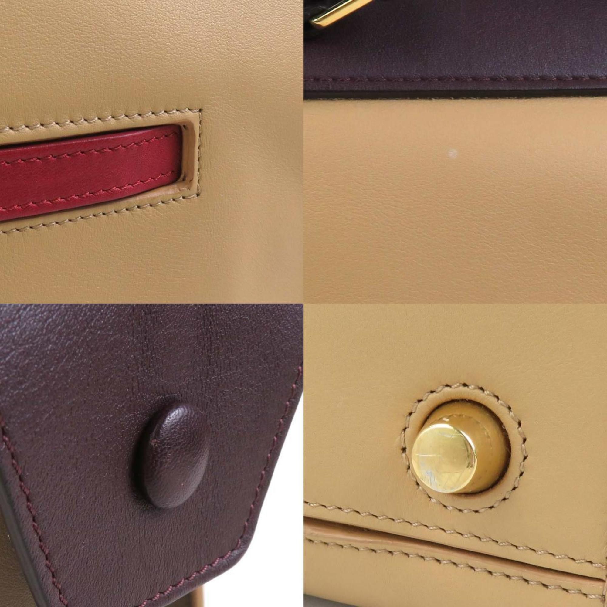 Celine Celine Small Ring Handbag in Beige and Wine Red Leather (H31334G) Size ONE SIZE - 4 Thumbnail