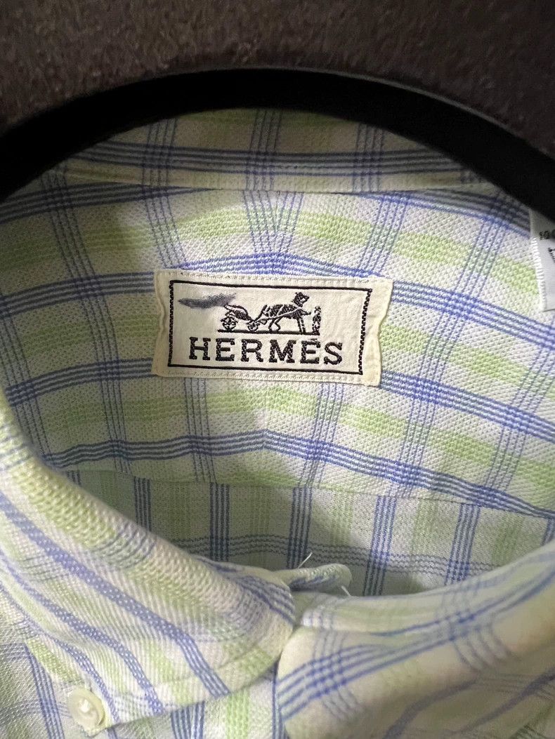 Hermes Hermes Men's Checked Long Sleeve Shirt Size US L / EU 52-54 / 3 - 3 Thumbnail