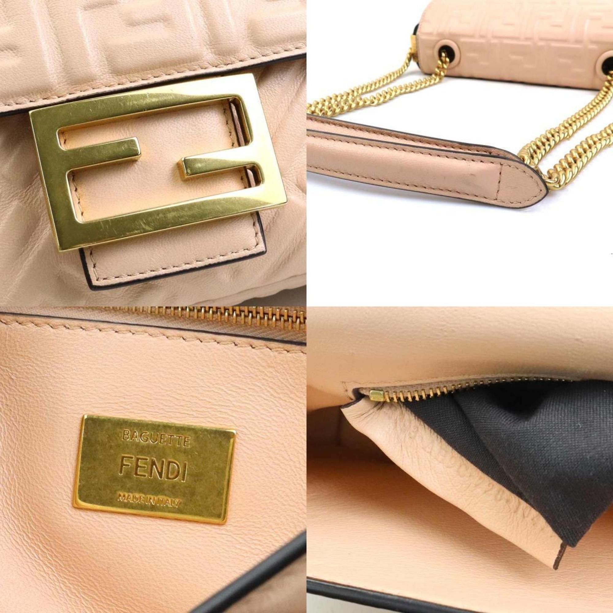 Fendi Fendi Baguette Chain Shoulder Bag, Midi Leather, Metal, Pink Beige, Gold, Women's, 8BR793-AH9C, e60617a Size ONE SIZE - 5 Thumbnail