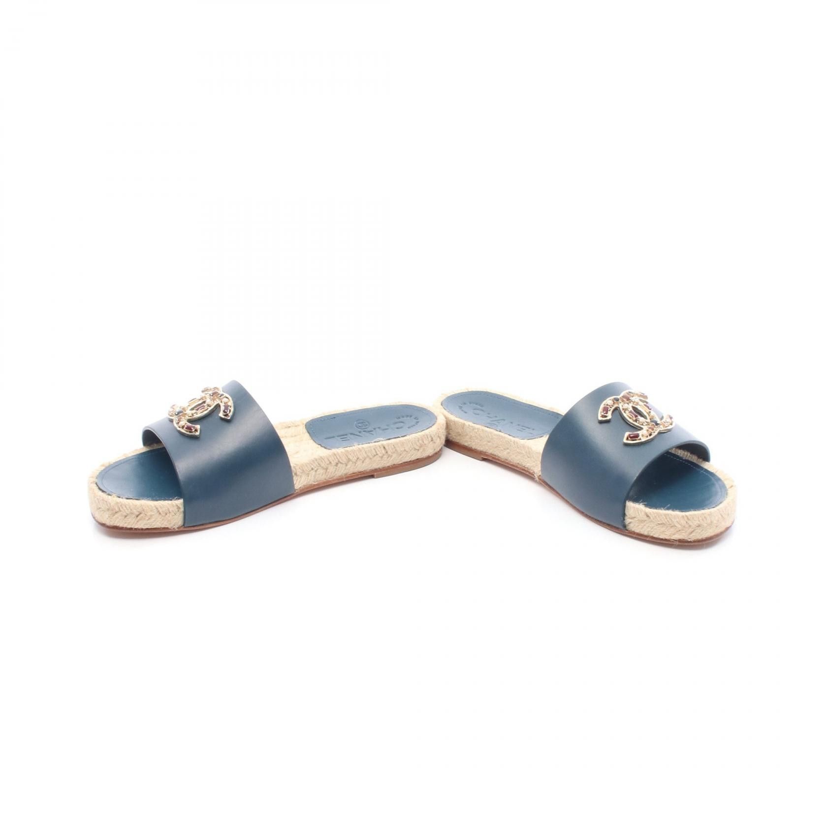Chanel Chanel Chanel Coco Mark Espadrille Leather Raffia Sandals Leather Shoes G32607 Size ONE SIZE - 3 Thumbnail