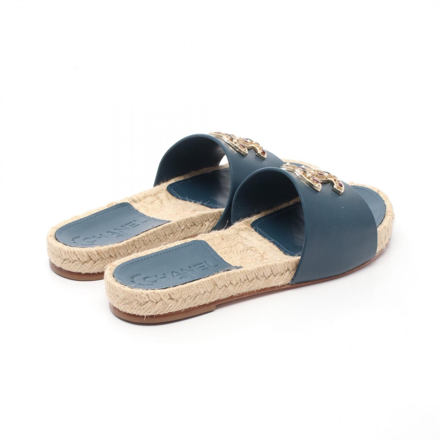 Chanel Chanel Chanel Coco Mark Espadrille Leather Raffia Sandals Leather Shoes G32607 Size ONE SIZE - 2 Thumbnail