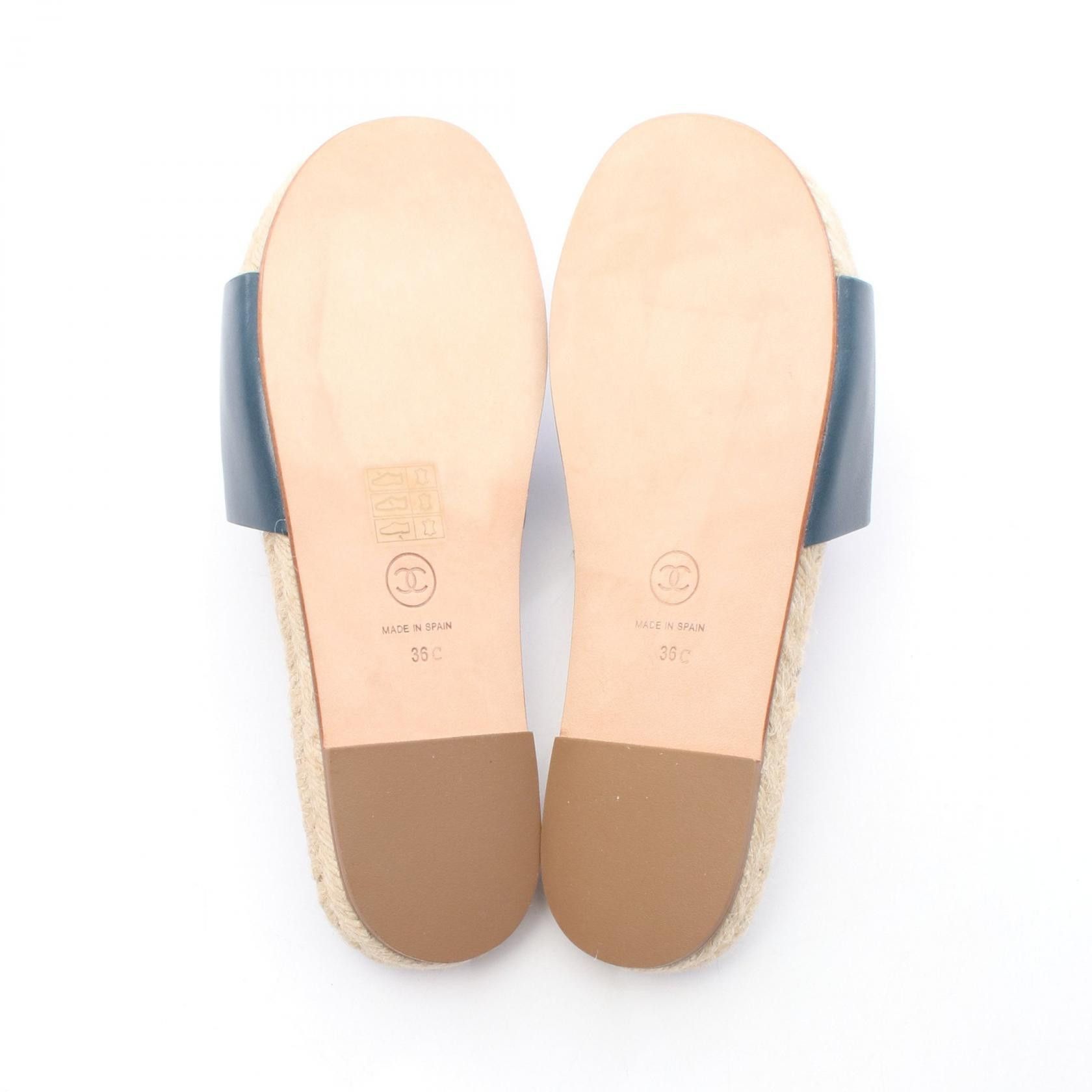 Chanel Chanel Chanel Coco Mark Espadrille Leather Raffia Sandals Leather Shoes G32607 Size ONE SIZE - 4 Thumbnail
