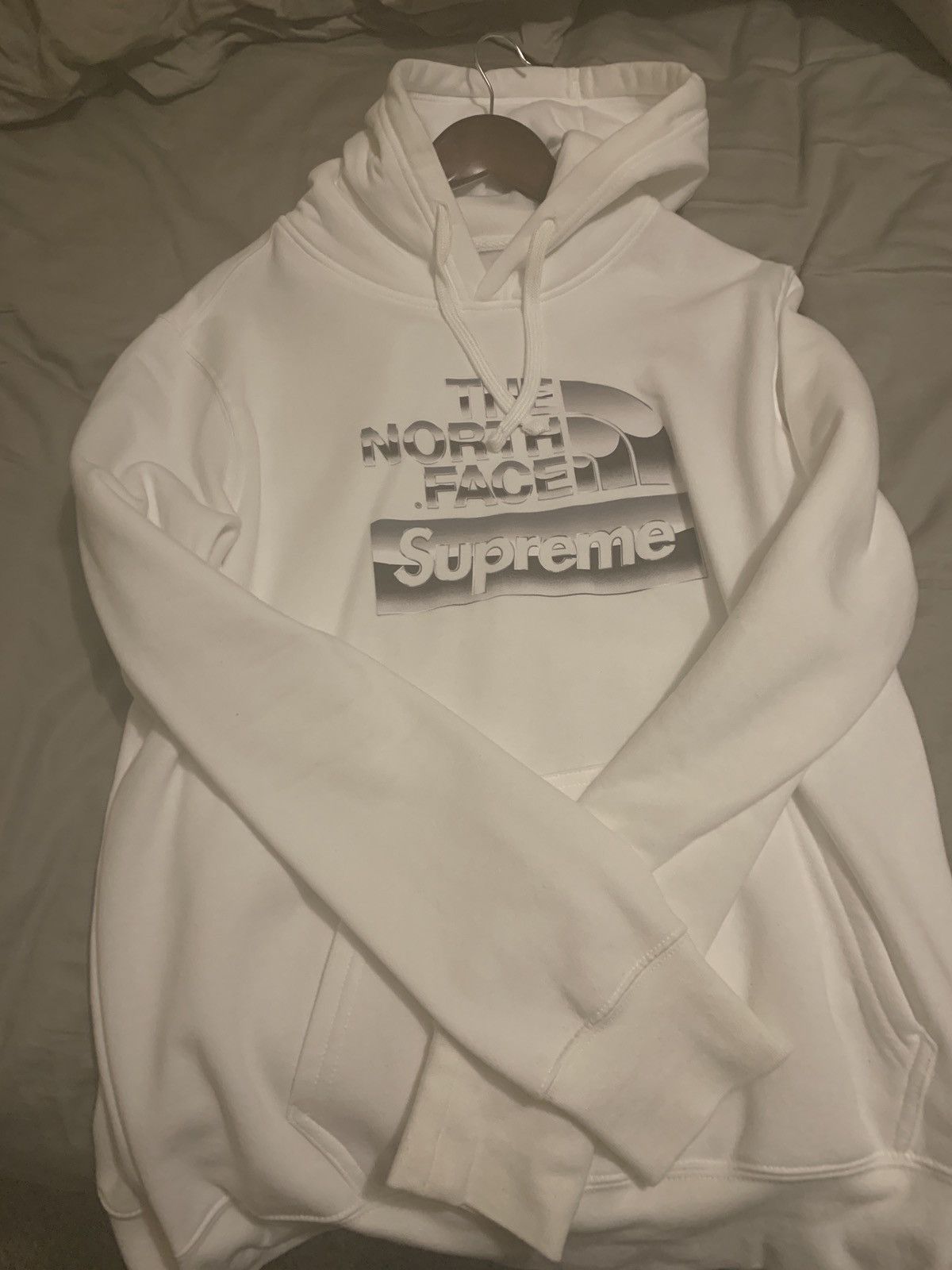 White Supreme North Face Metallic Hoodie Supreme TNF Sweatshirt Ss18