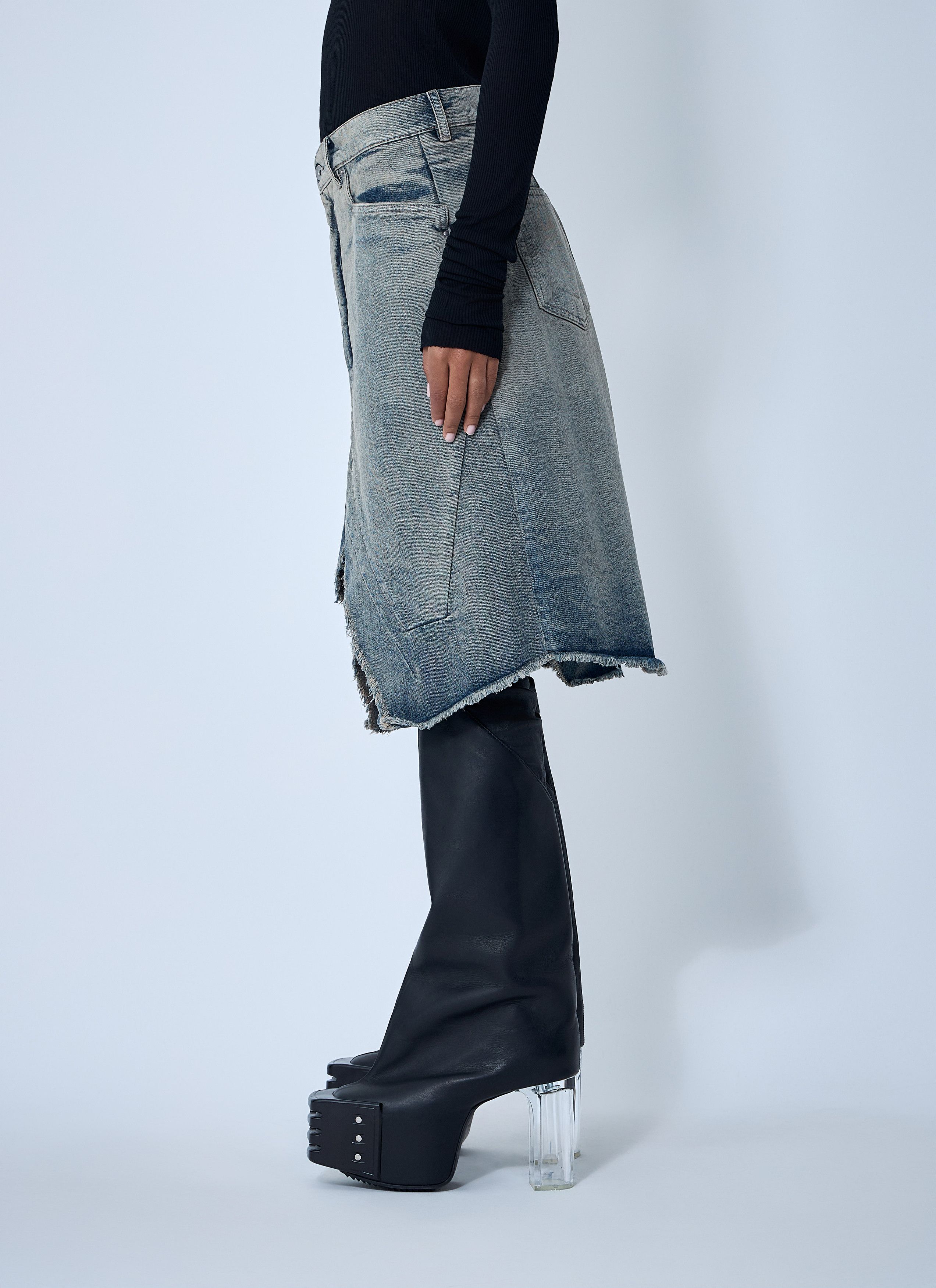 Rick Owens Slivered Denim Skirt Size 26" / US 2 / IT 38 - 3 Thumbnail