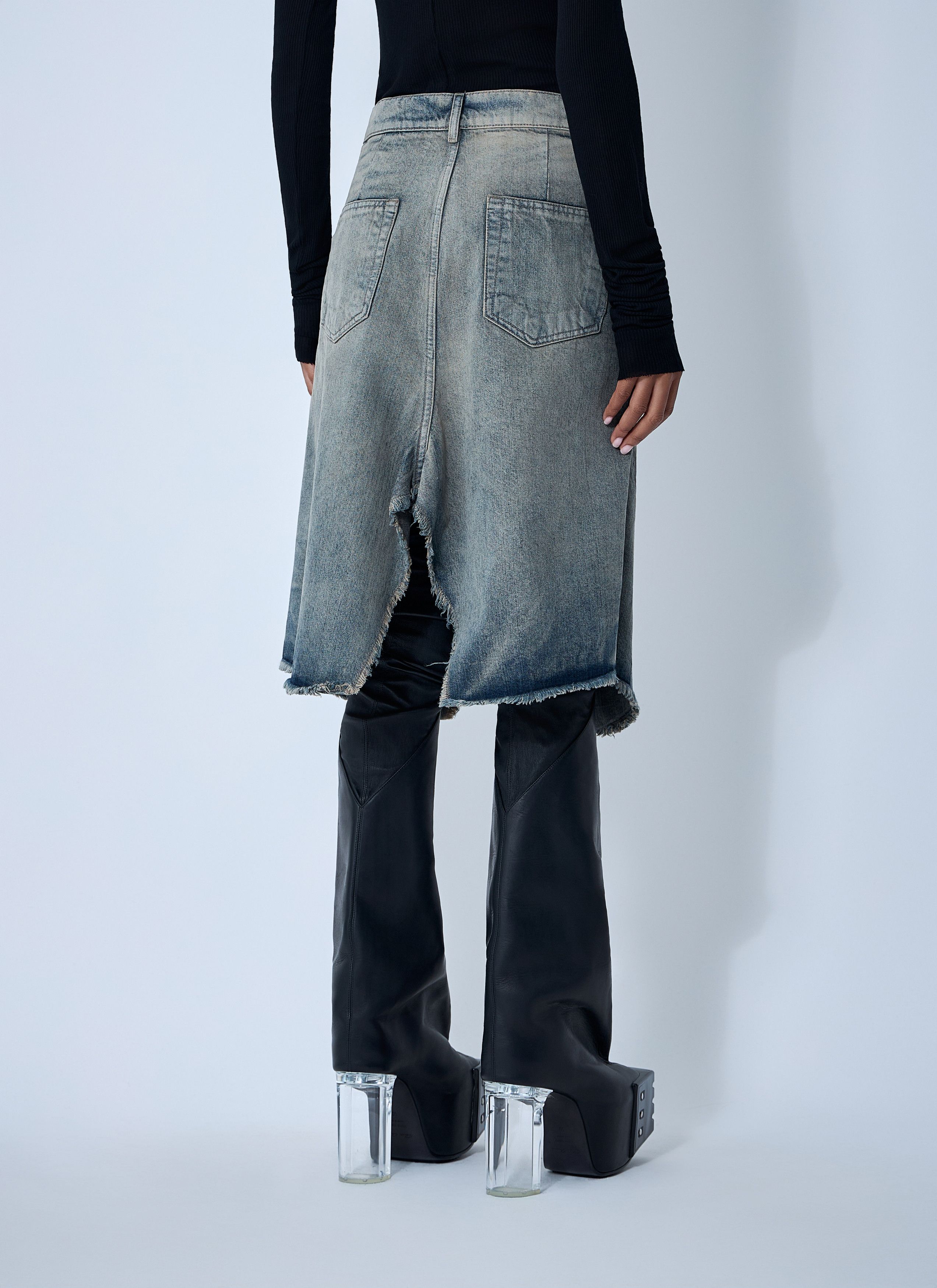 Rick Owens Slivered Denim Skirt Size 26" / US 2 / IT 38 - 4 Thumbnail