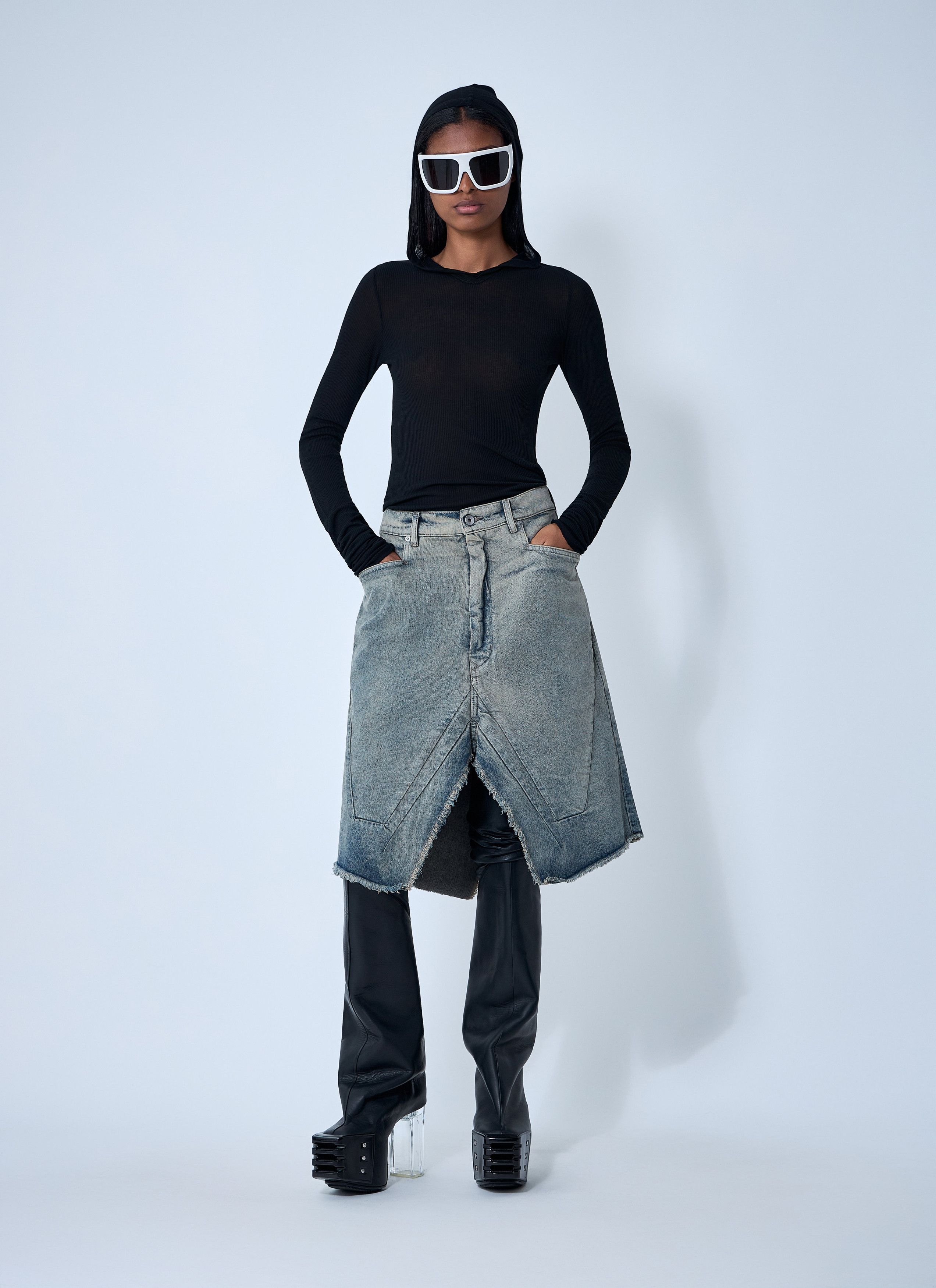 Rick Owens Slivered Denim Skirt Size 26" / US 2 / IT 38 - 2 Thumbnail