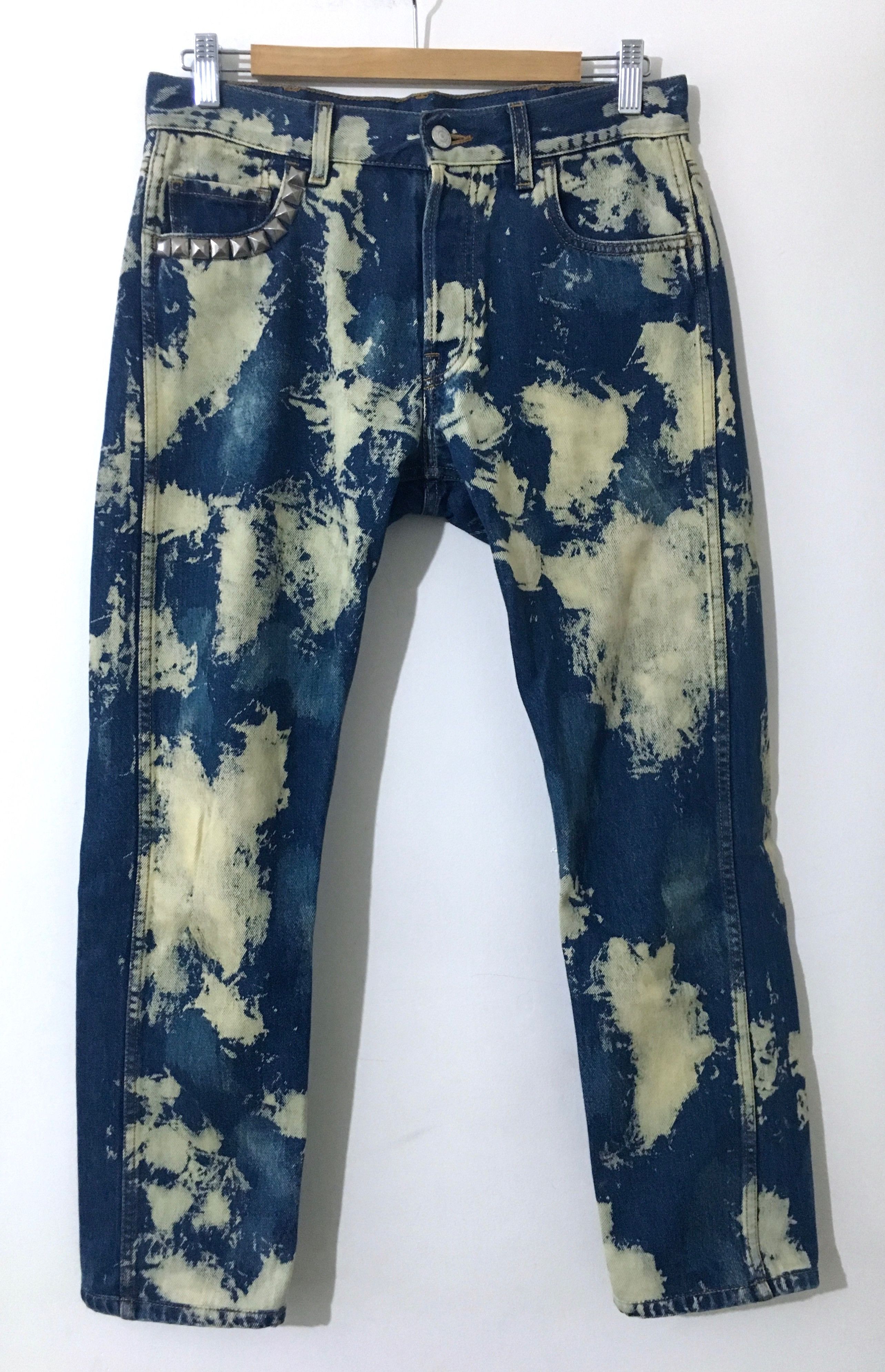 GUCCI 17ss Bleached Denim Punk Jeans