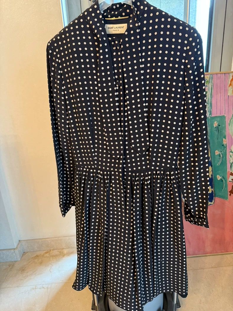 Yves Saint Laurent YSL Black Polka Dot Long Sleeve Dress Size US XS / EU 42 / 0 - 2 Thumbnail