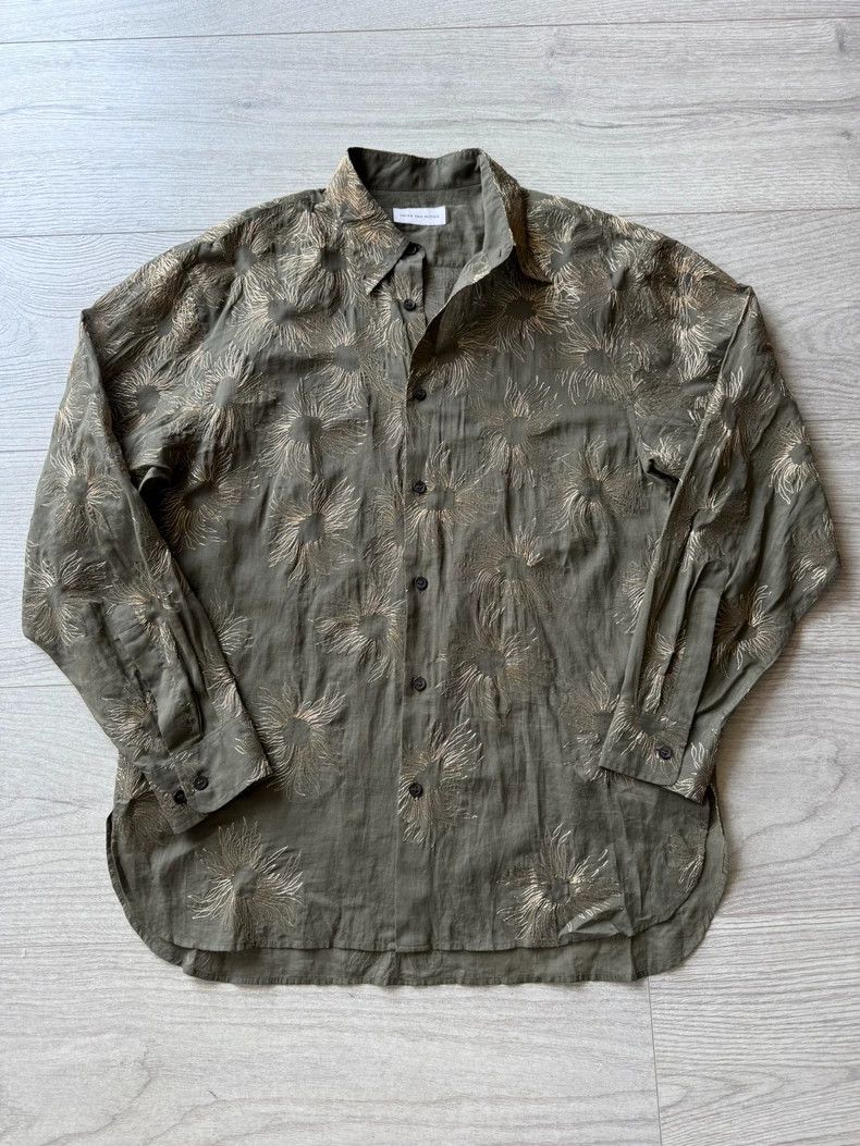 Dries Van Noten Dries van Noten Gold Embroidered Cotton Shirt Size US M / EU 48-50 / 2 - 2 Thumbnail