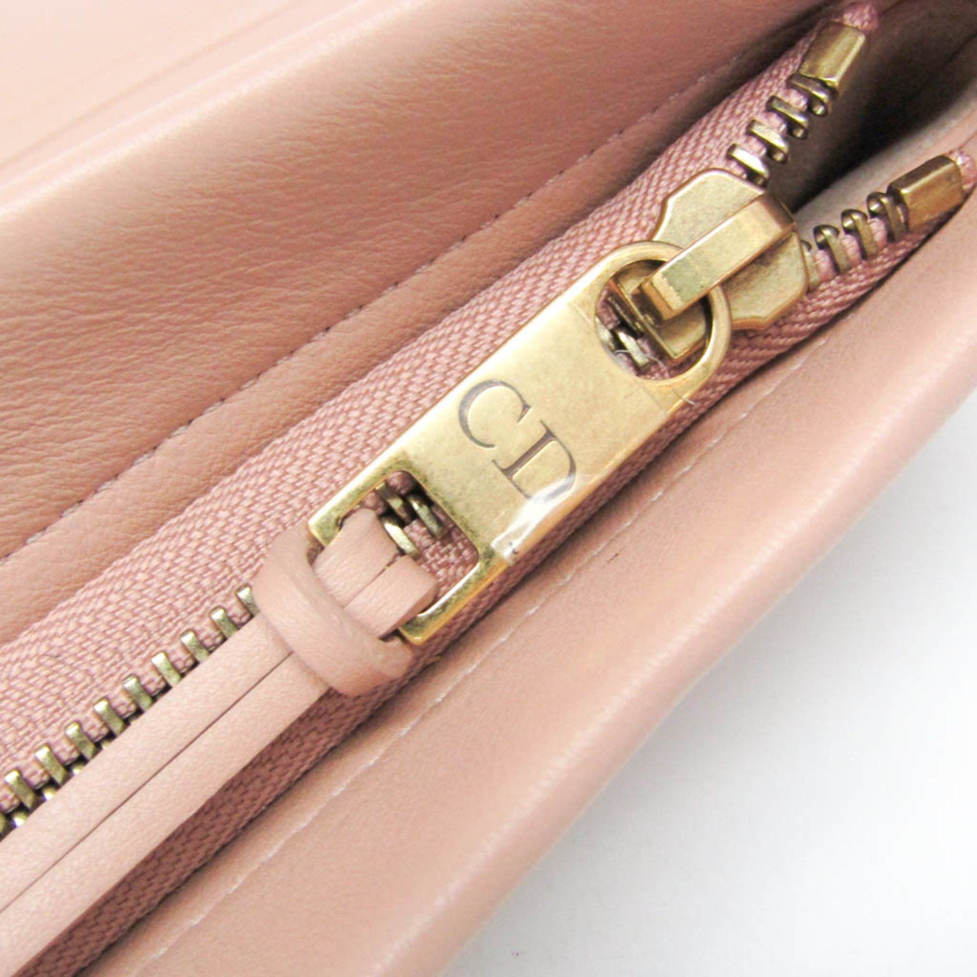 Dior Christian Dior Striped Logo Pouch Women,Men Leather Clutch Bag Pink Beige Size ONE SIZE - 7 Thumbnail