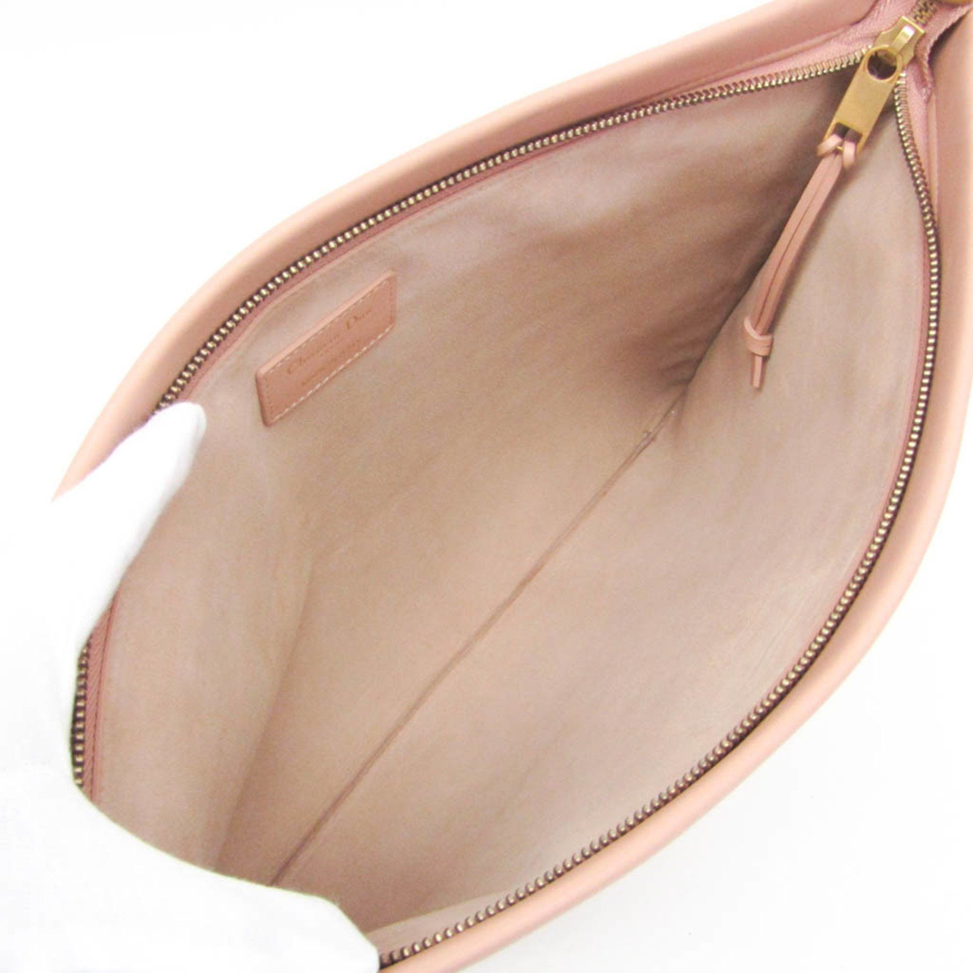 Dior Christian Dior Striped Logo Pouch Women,Men Leather Clutch Bag Pink Beige Size ONE SIZE - 4 Thumbnail