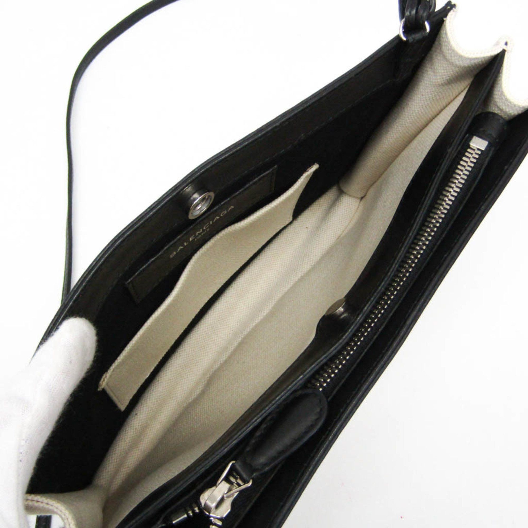 Balenciaga Balenciaga Navy Pochette 339937 Men,Women Canvas,Leather Shoulder Bag Black,Off-white Size ONE SIZE - 3 Thumbnail