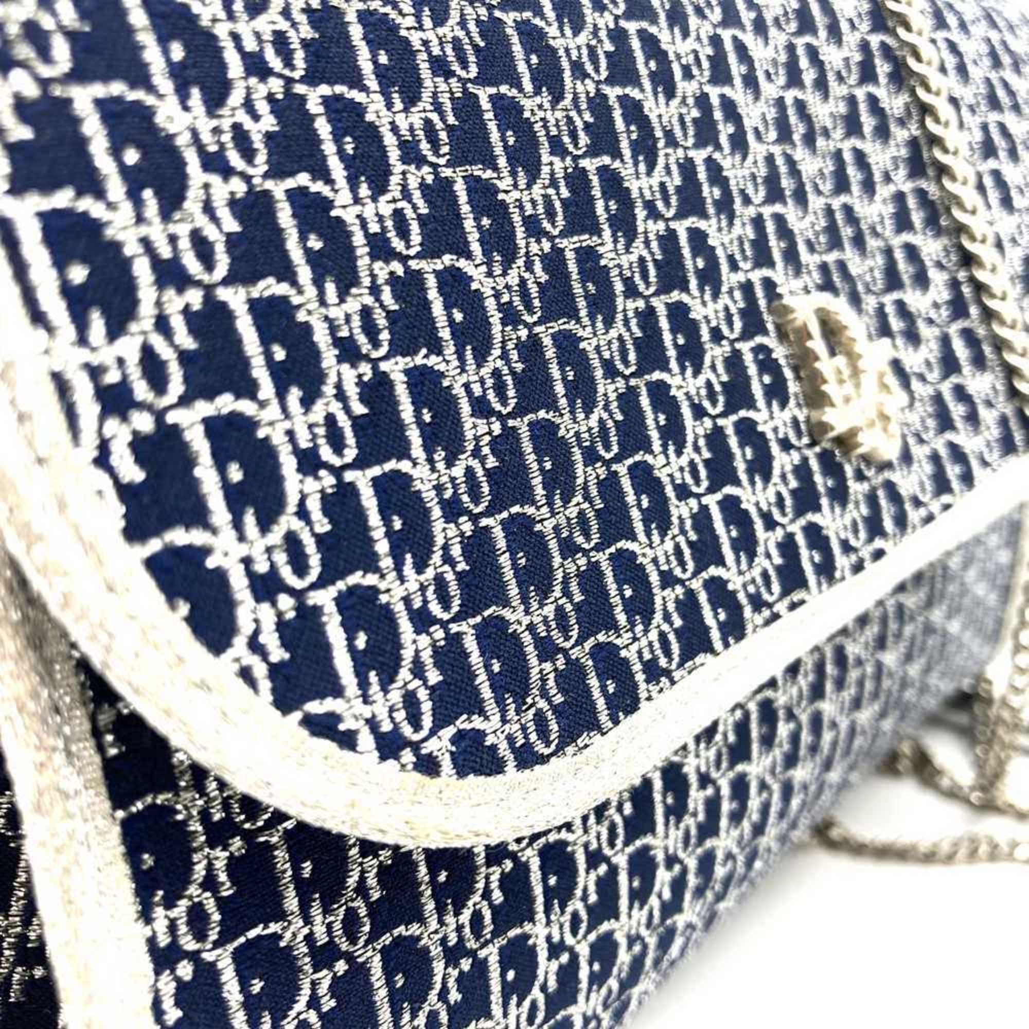 Dior Christian Dior Chain Shoulder Bag Glitter Thread Canvas Navy Women's Size ONE SIZE - 3 Thumbnail