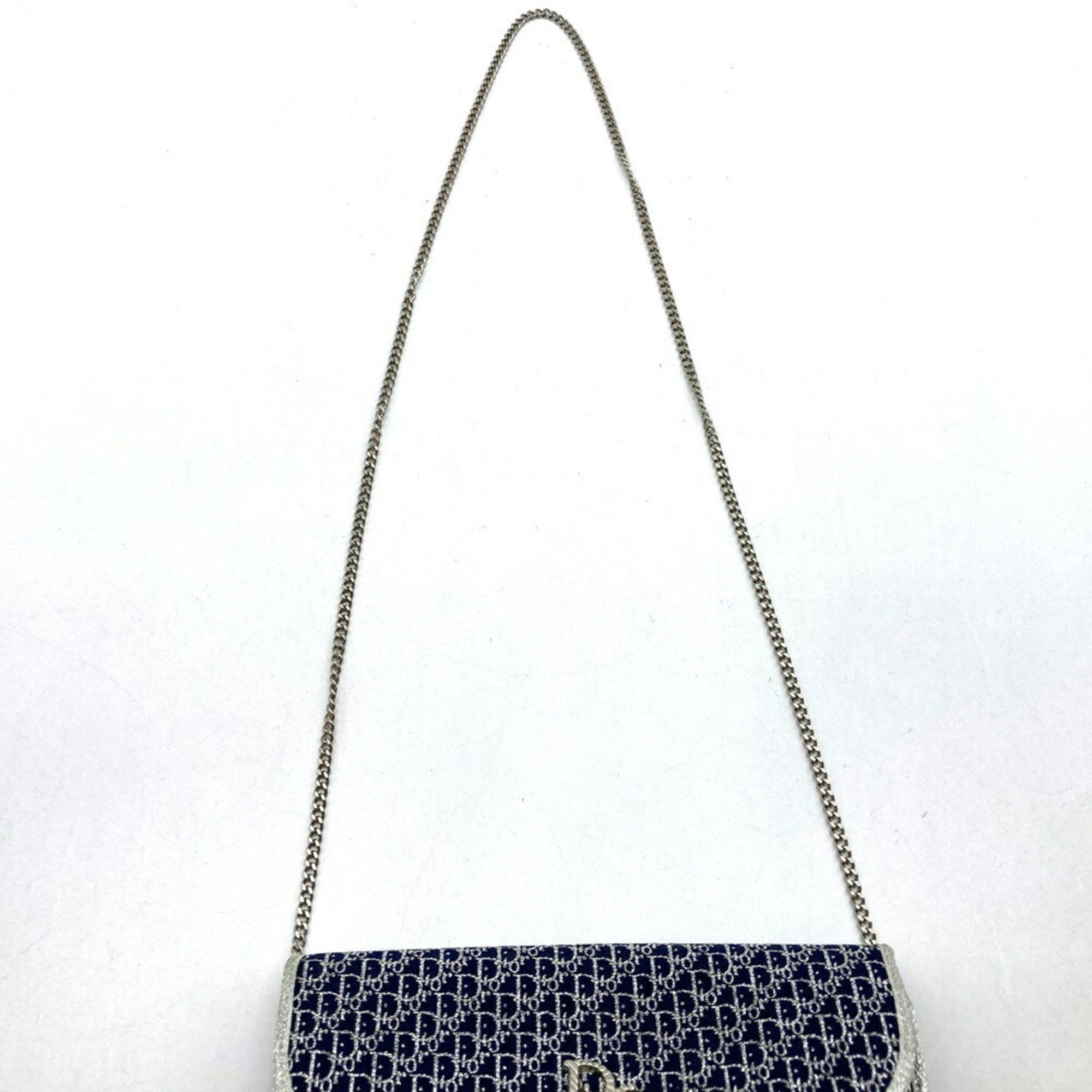 Dior Christian Dior Chain Shoulder Bag Glitter Thread Canvas Navy Women's Size ONE SIZE - 6 Thumbnail