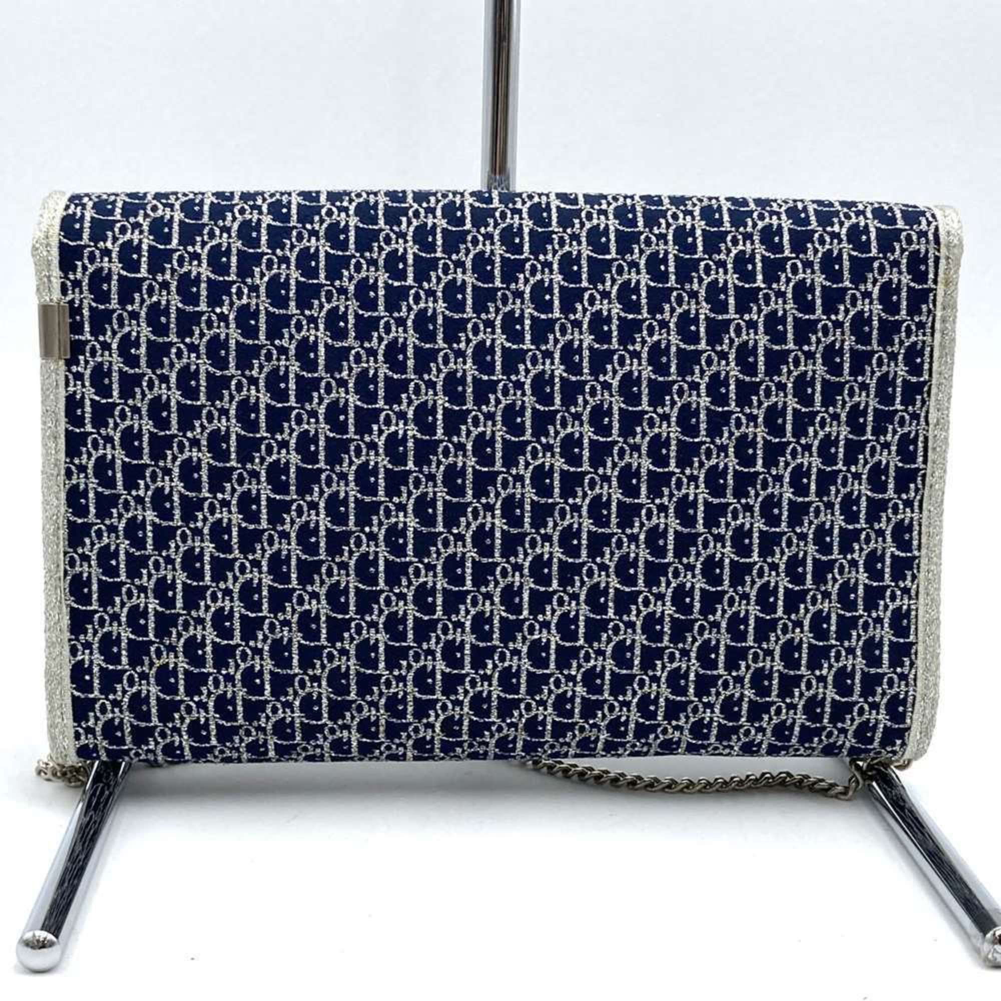 Dior Christian Dior Chain Shoulder Bag Glitter Thread Canvas Navy Women's Size ONE SIZE - 7 Thumbnail