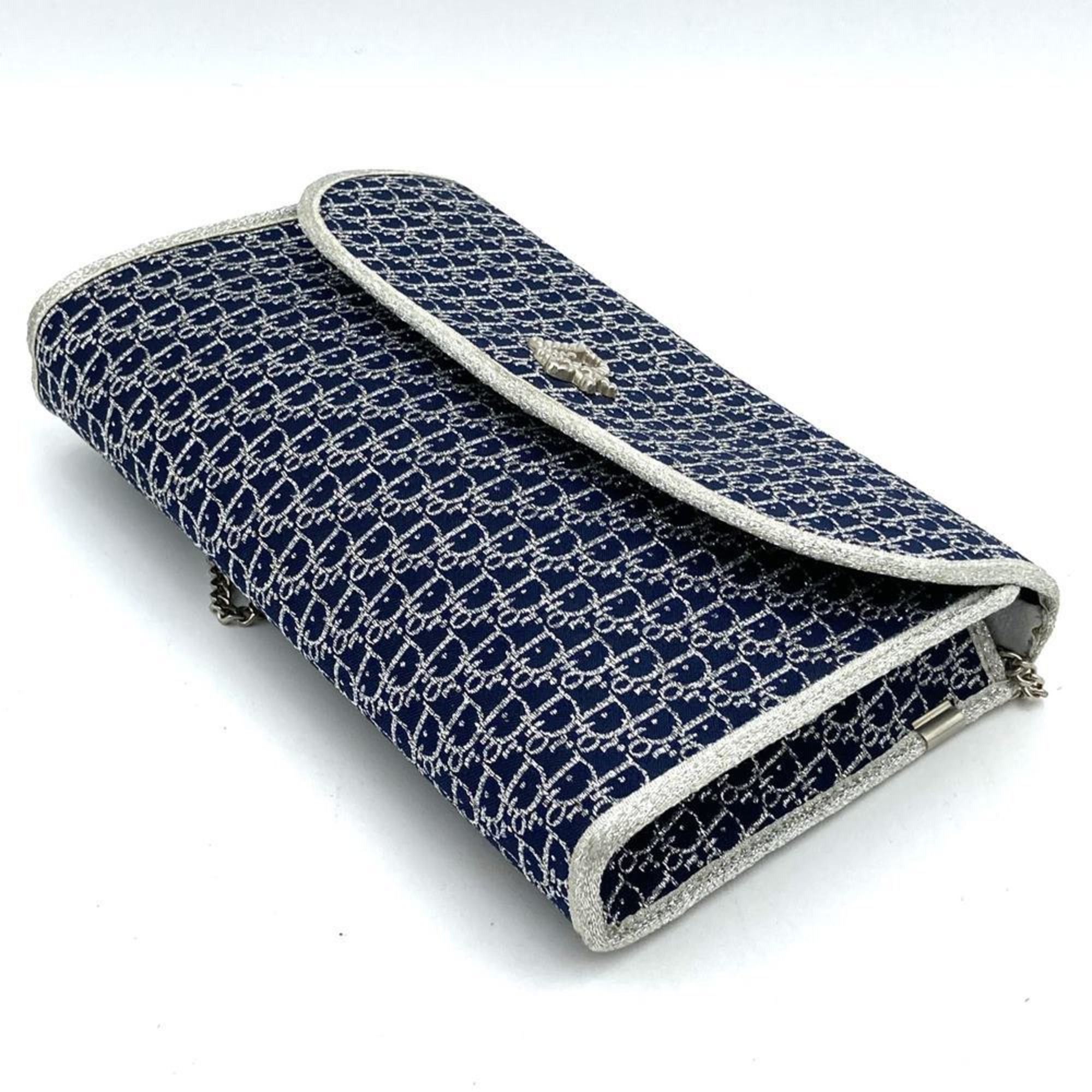 Dior Christian Dior Chain Shoulder Bag Glitter Thread Canvas Navy Women's Size ONE SIZE - 4 Thumbnail