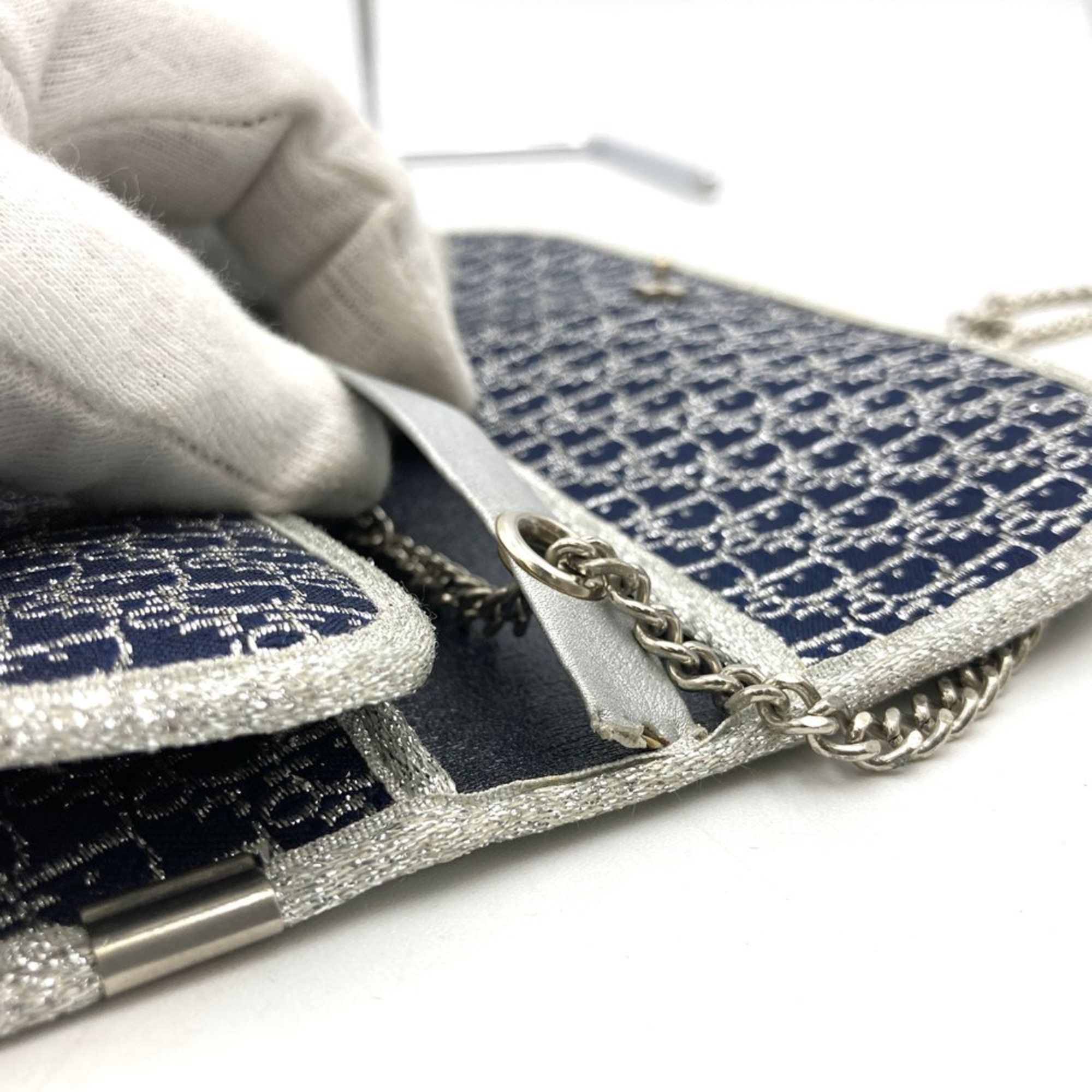 Dior Christian Dior Chain Shoulder Bag Glitter Thread Canvas Navy Women's Size ONE SIZE - 10 Thumbnail