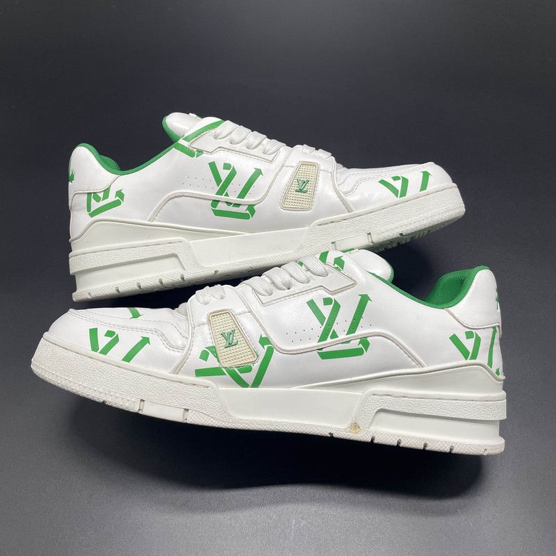 Louis Vuitton Louis Vuitton Low-Top Trainer Sneakers White Green 0089 Size US 9.5 / EU 42-43 - 7 Thumbnail