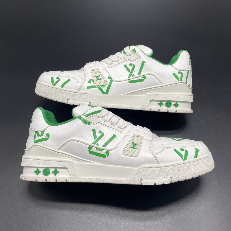 Louis Vuitton Louis Vuitton Low-Top Trainer Sneakers White Green 0089 Size US 9.5 / EU 42-43 - 6 Thumbnail