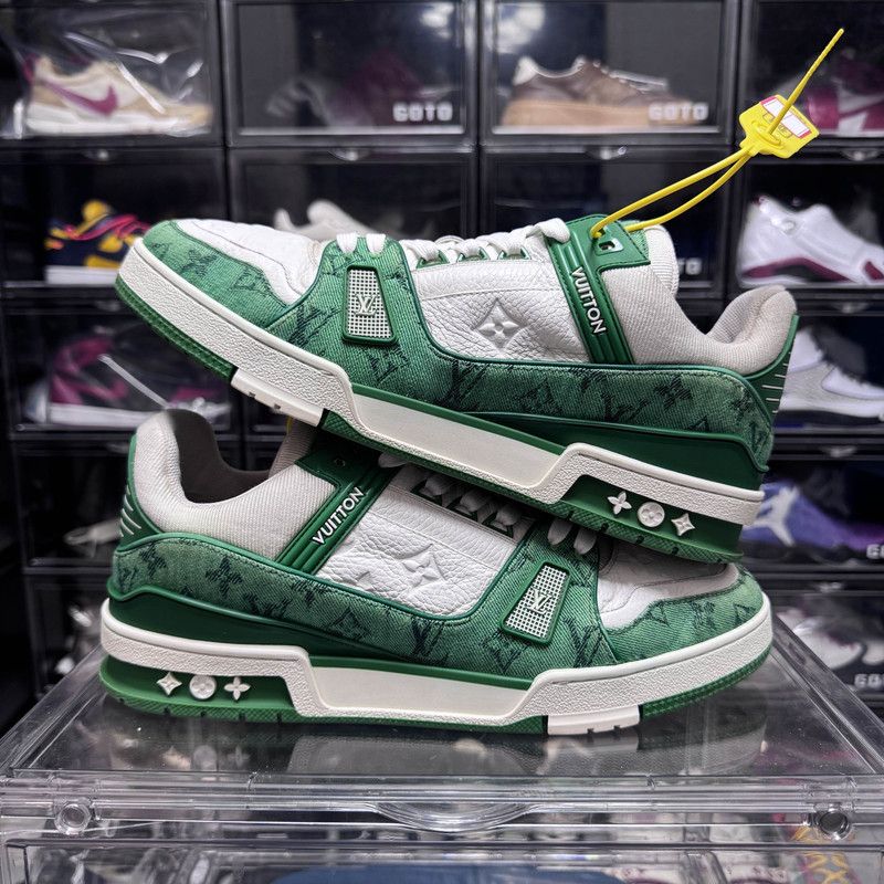 Louis Vuitton Louis Vuitton Trainer Green and White Low-Top Sneakers 0089 Size US 11 / EU 44 - 6 Thumbnail