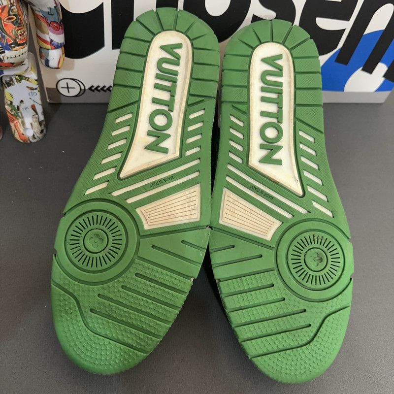Louis Vuitton Louis Vuitton Low Top Leather Trainers in White Green 0089 Size US 8.5 / EU 41-42 - 4 Thumbnail